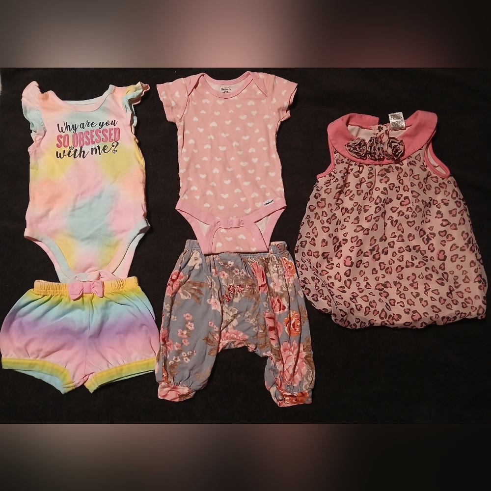 Tie-Dye Baby Girl Outfit, Pink Dress & 2 Piece Set Bundle.